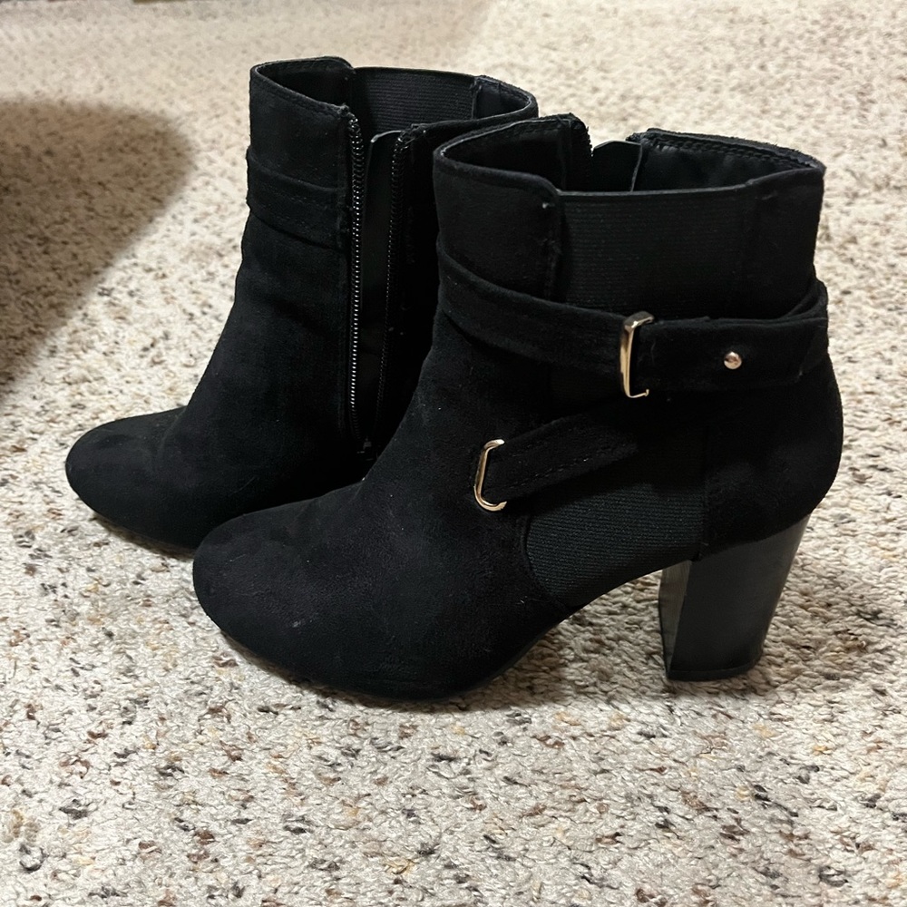 Black Faux Suede Heeled Boots, Size 8